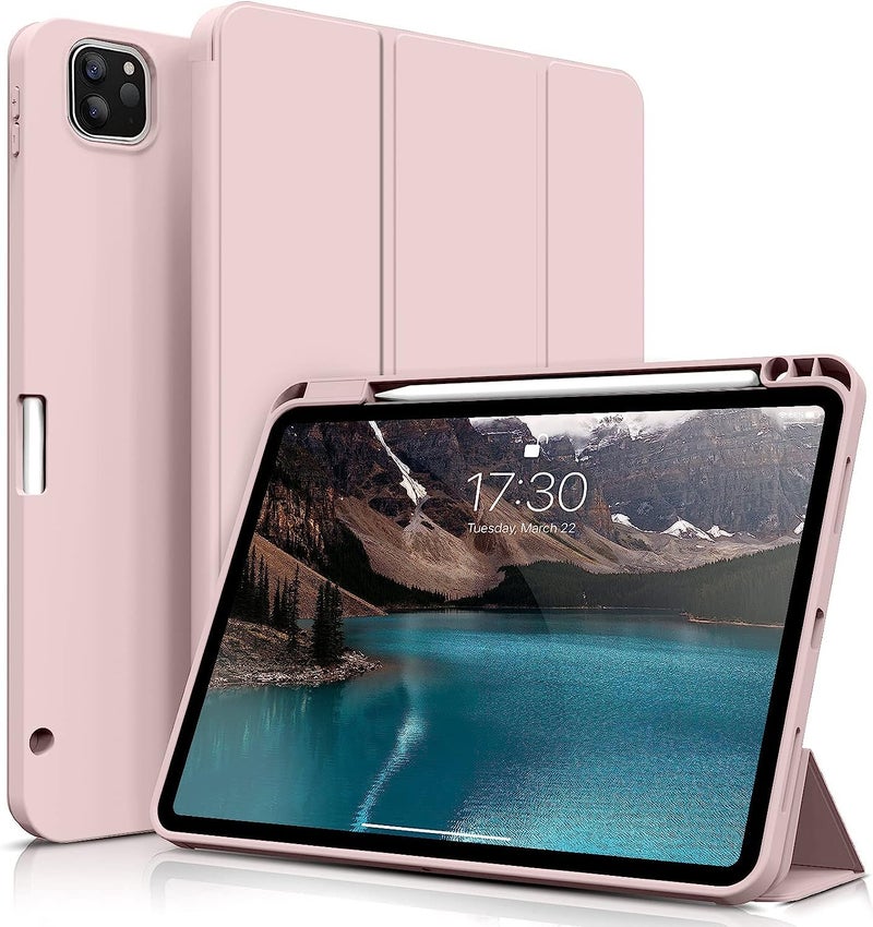 KENKE for iPad Pro 11 Inch Case 4th/3rd/2nd Generation 2022/2021/2020 Magnetic Attachment 2nd Pencil with Right Side Pencil Holder Soft Slim PU Cover Auto Wake/Sleep (Pink) - Image 1