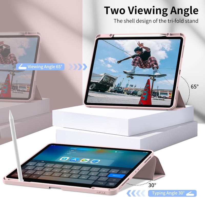 KENKE for iPad Pro 11 Inch Case 4th/3rd/2nd Generation 2022/2021/2020 Magnetic Attachment 2nd Pencil with Right Side Pencil Holder Soft Slim PU Cover Auto Wake/Sleep (Pink) - Image 4