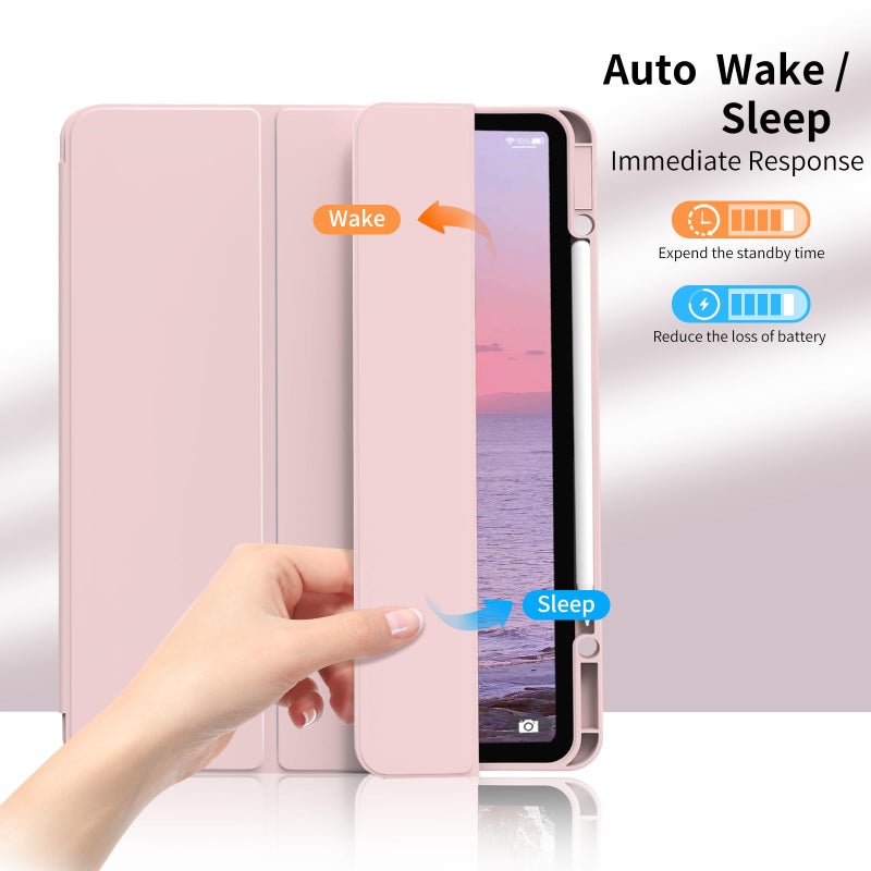KENKE for iPad Pro 11 Inch Case 4th/3rd/2nd Generation 2022/2021/2020 Magnetic Attachment 2nd Pencil with Right Side Pencil Holder Soft Slim PU Cover Auto Wake/Sleep (Pink) - Image 3