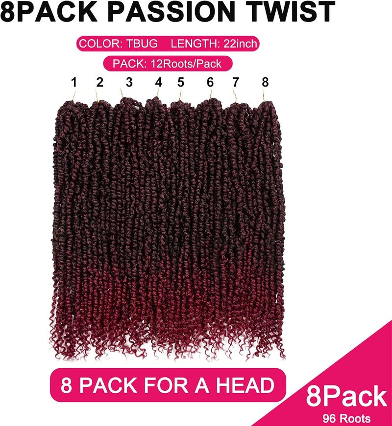NAYOO Passion Twist Hair - 8 Packs 22 Inch Passion Twist Crochet Hair For Women, Crochet Pretwisted Curly Hair Passion Twists Synthetic Braiding Hair Extensions (22 Inch 8 Packs, TBUG) - Image 4