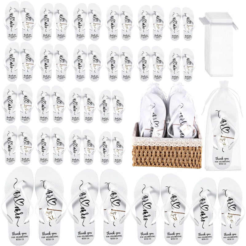 Breathffy 24 Pairs Wedding Flip Flops Bulk Slippers Flip Flops Women Wedding Sandals with Size Cards Drawstring Bags (White) - Image 1