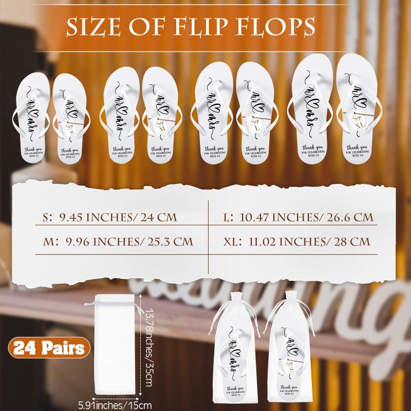 Breathffy 24 Pairs Wedding Flip Flops Bulk Slippers Flip Flops Women Wedding Sandals with Size Cards Drawstring Bags (White) - Image 3
