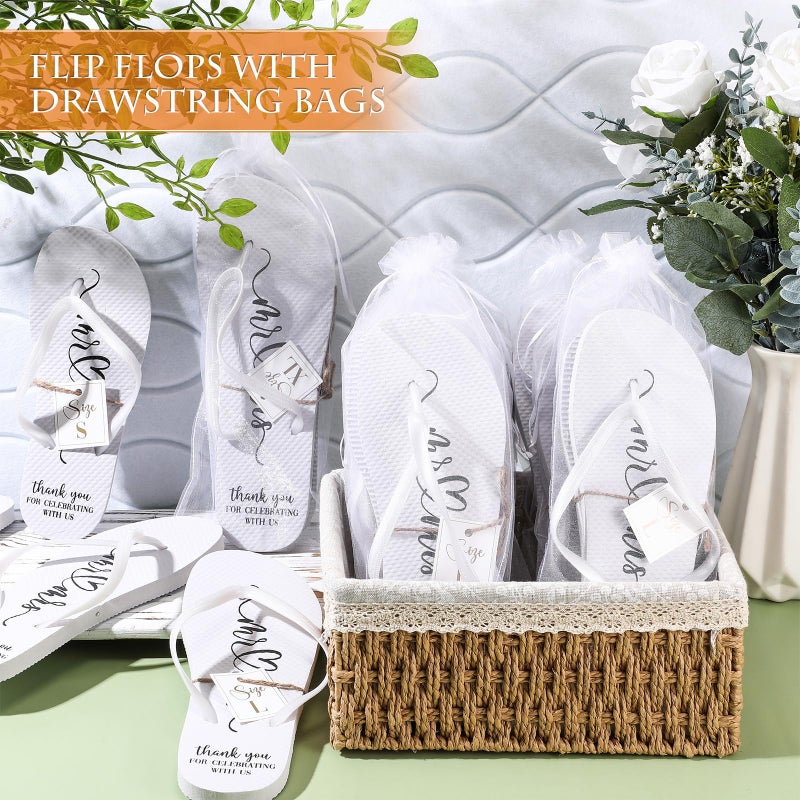 Breathffy 24 Pairs Wedding Flip Flops Bulk Slippers Flip Flops Women Wedding Sandals with Size Cards Drawstring Bags (White) - Image 2