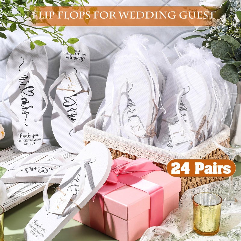 Breathffy 24 Pairs Wedding Flip Flops Bulk Slippers Flip Flops Women Wedding Sandals with Size Cards Drawstring Bags (White) - Image 5