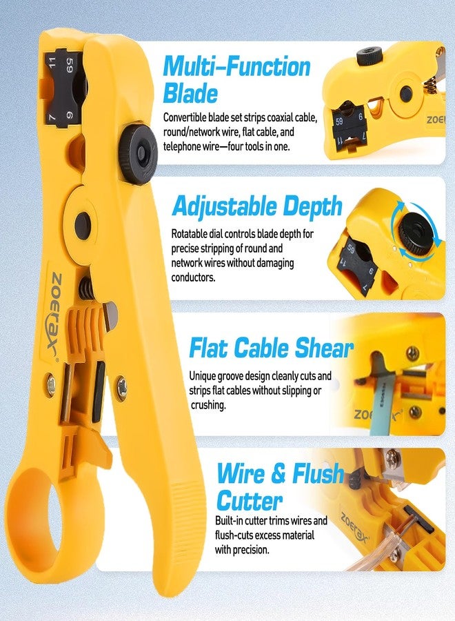 ZOERAX Coax Cable Crimper Tool Kit with Wire Stripper and 20PCS F Connectors - Coax Compression Tool for RG6, RG59, RG11 Coaxial Cables for TV, Internet, Satellite Installations & Home Networking - Image 3