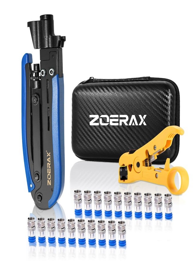 ZOERAX Coax Cable Crimper Tool Kit with Wire Stripper and 20PCS F Connectors - Coax Compression Tool for RG6, RG59, RG11 Coaxial Cables for TV, Internet, Satellite Installations & Home Networking - Image 1