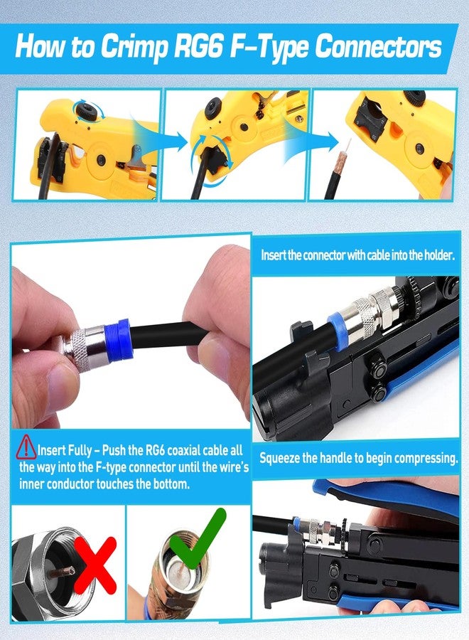 ZOERAX Coax Cable Crimper Tool Kit with Wire Stripper and 20PCS F Connectors - Coax Compression Tool for RG6, RG59, RG11 Coaxial Cables for TV, Internet, Satellite Installations & Home Networking - Image 2