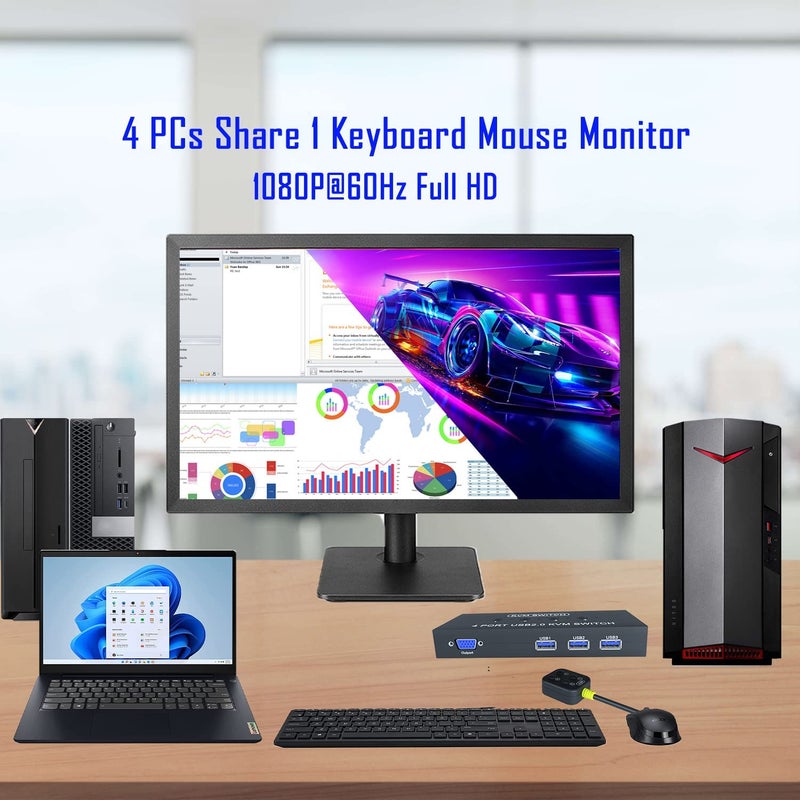 Microware KVM Switch VGA 4 Port - VGA KVM Switch for 4 Computers Share 1 Monitor & 3 USB 2.0 Devices,Keyboard Mouse Scanner Printer,U Disk, Driver-Free for All OS,4 KVM Cables 1 Desktop Controller Included - Image 5