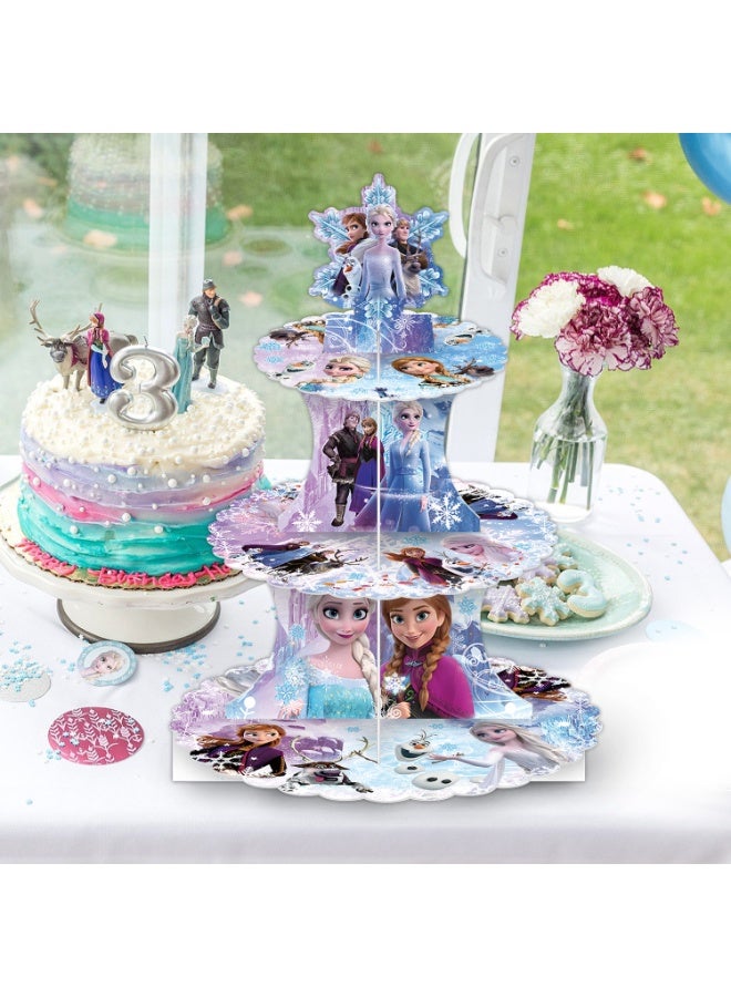 Party Frozen, Birthday Party, Cake Stand, Paper Dessert Table, Three-Tier Cake, Tower, Princess Party, Decorations - Image 4