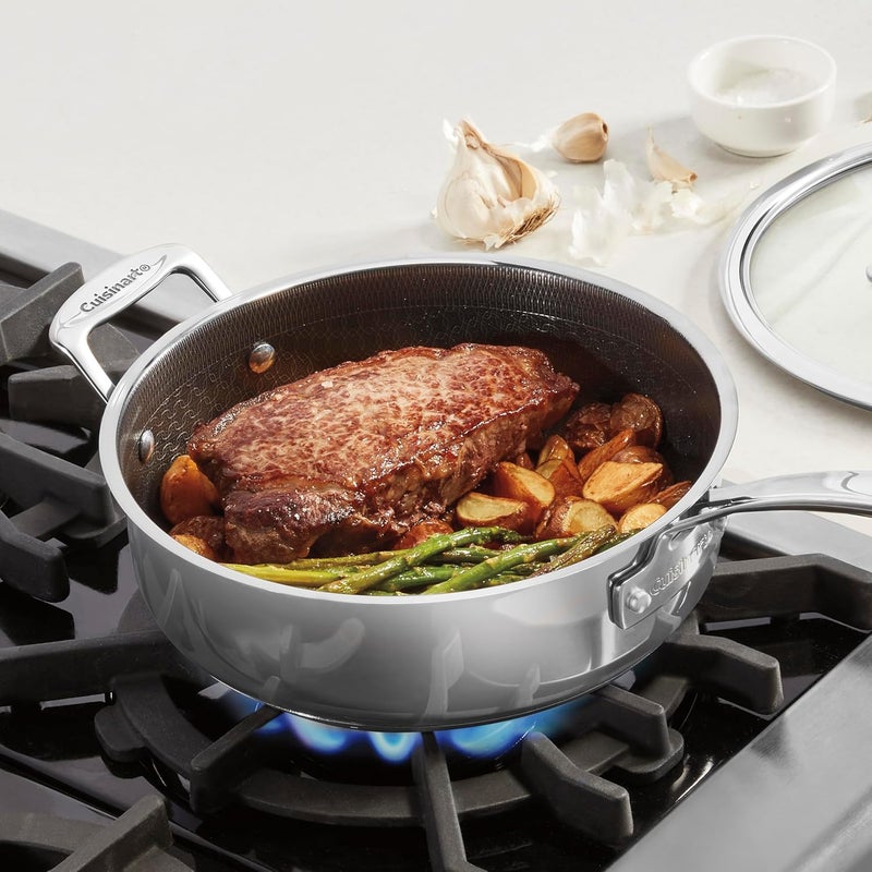 Cuisinart أواني الطهي غير اللاصقة من FusionPlus من الفولاذ المقاوم للصدأ، مقلاة سوتيه سعة 3.5 لتر مع غطاء ومقبض مساعد، تقنية PURELYSEAR الخزفية غير اللاصقة خالية من PFAS، مقاومة للخدش، مقابض باردة، آمنة في غسالة الصحون - Image 2