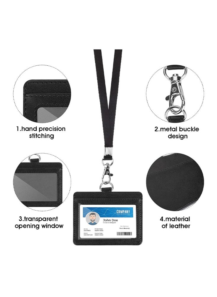 SENDEFN PU Leather ID Badge Card Holder with Lanyard, 2 Card Slot ID Badge Holder with Detachable Neck Lanyard Strap and Retractable Badge Reel ID Card Holders Set for Teacher Nurse Employees School Office Supplies (Horizontal) - Image 2