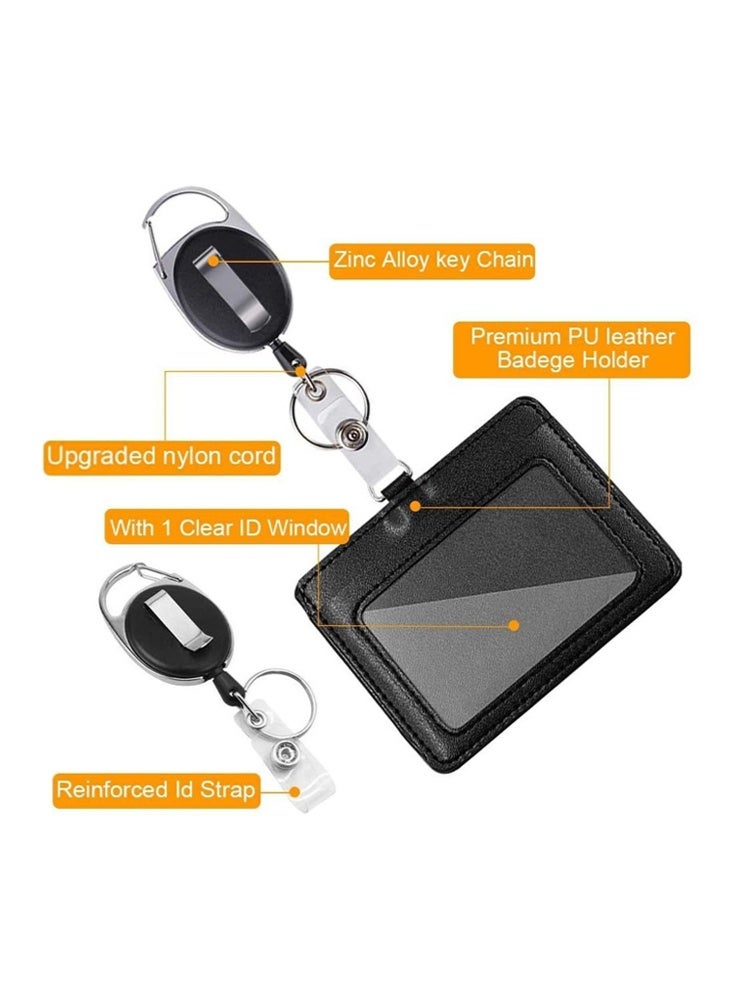SENDEFN PU Leather ID Badge Card Holder with Lanyard, 2 Card Slot ID Badge Holder with Detachable Neck Lanyard Strap and Retractable Badge Reel ID Card Holders Set for Teacher Nurse Employees School Office Supplies (Horizontal) - Image 3