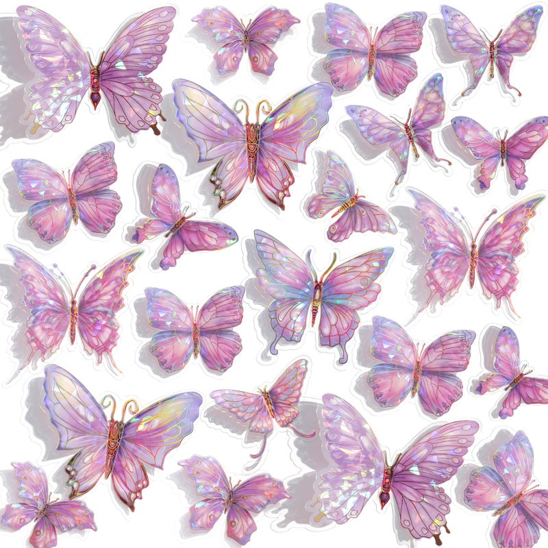 Buiory 3D Butterfly Wall Decor - 50PCS Removable PVC Butterflies Wall Stickers- Multi-Size (2.8"-3.9")- DIY Removable Wall Art Decal for Kids Room, Nursery, Bedroom, Classroom, Party Decoration (Pink) - Image 1