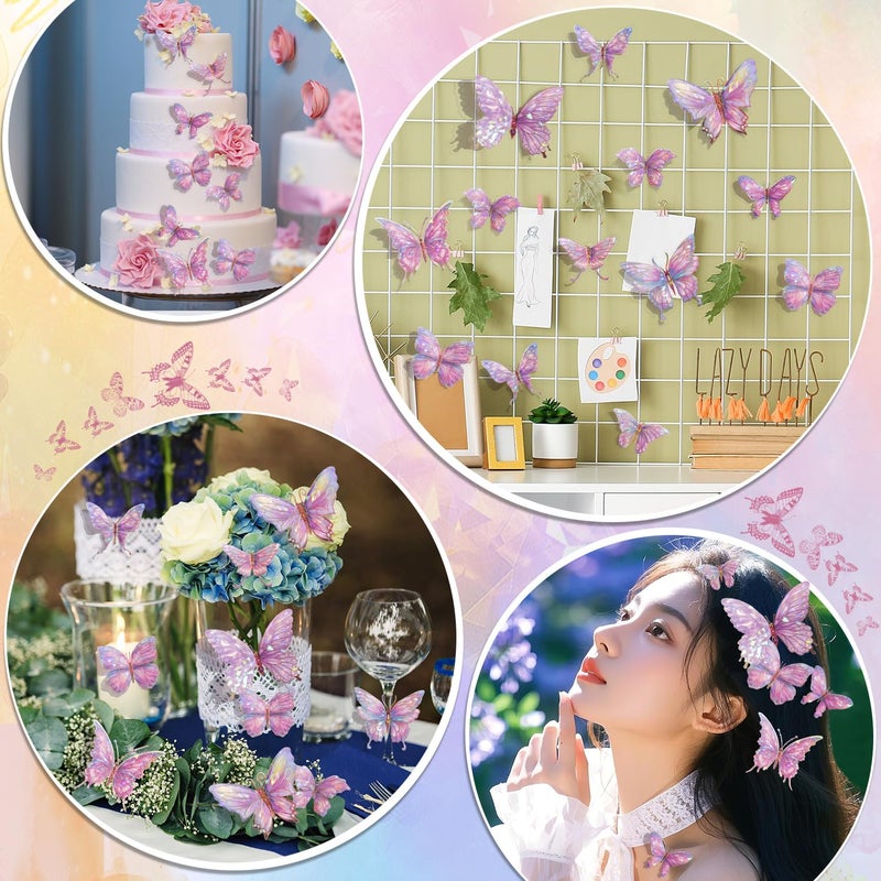 Buiory 3D Butterfly Wall Decor - 50PCS Removable PVC Butterflies Wall Stickers- Multi-Size (2.8"-3.9")- DIY Removable Wall Art Decal for Kids Room, Nursery, Bedroom, Classroom, Party Decoration (Pink) - Image 3