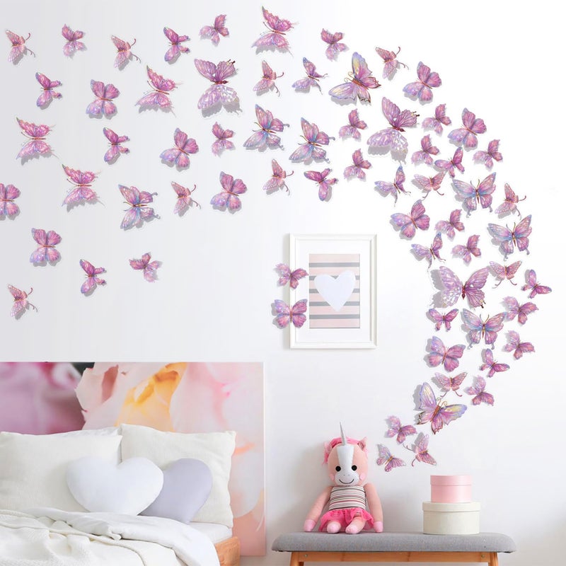 Buiory 3D Butterfly Wall Decor - 50PCS Removable PVC Butterflies Wall Stickers- Multi-Size (2.8"-3.9")- DIY Removable Wall Art Decal for Kids Room, Nursery, Bedroom, Classroom, Party Decoration (Pink) - Image 4
