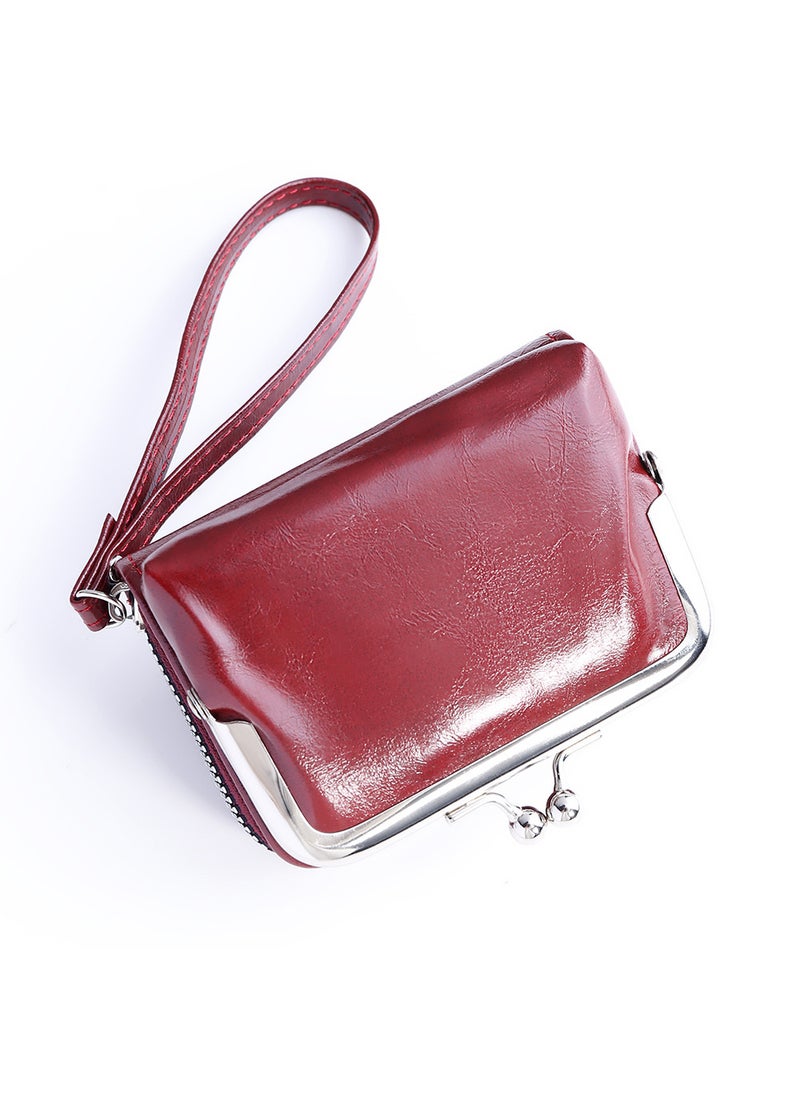 Generic - 2023 New Womens Mini Handheld Accordion Card Holder Solid Color Versatile Vintage Horizontal Wrist Coin Purse Wholesale Red - Image 1