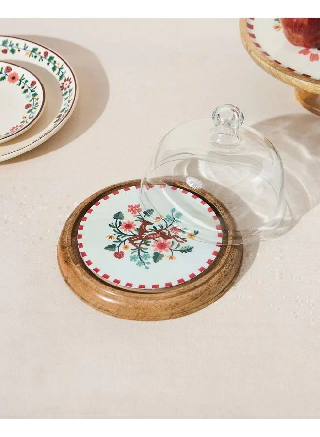 Chumbak Hangul Wooden Cake Cloche, 8" dia | Kashmir Trails