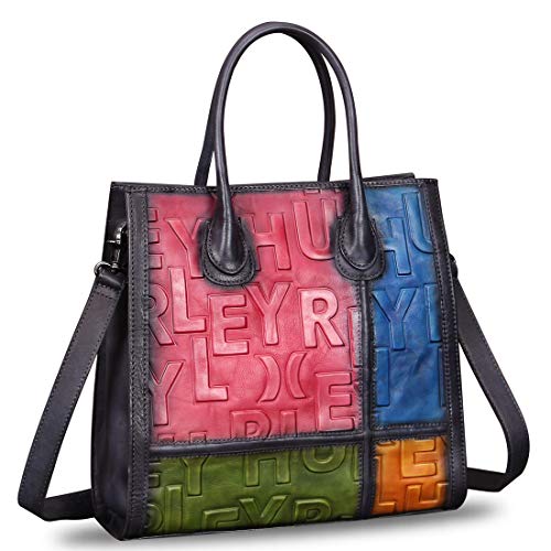 IVTG Genuine Leather Top Handle Bags for Women Handmade Vintage Crossbody Handbags Satchels Purse (Vertical-Multicolor1) Medium - Image 1