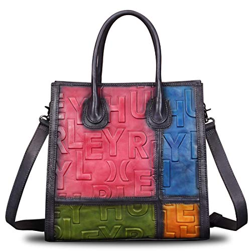 IVTG Genuine Leather Top Handle Bags for Women Handmade Vintage Crossbody Handbags Satchels Purse (Vertical-Multicolor1) Medium - Image 2
