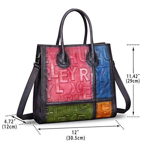 IVTG Genuine Leather Top Handle Bags for Women Handmade Vintage Crossbody Handbags Satchels Purse (Vertical-Multicolor1) Medium - Image 4