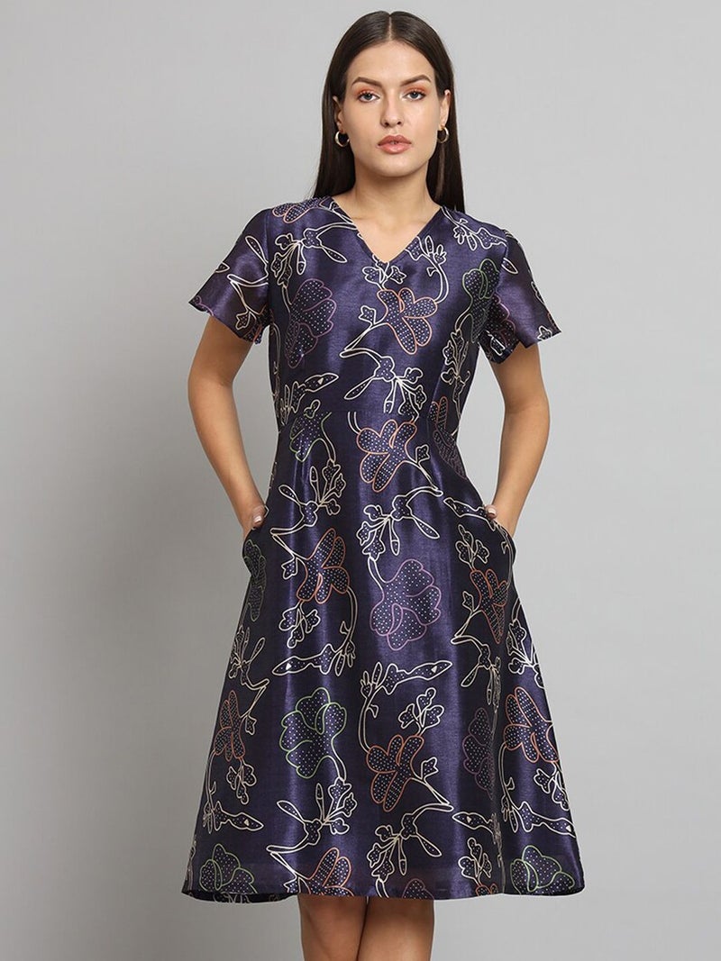 Powersutra Printed Silk A-Line Dress for Women - Image 1