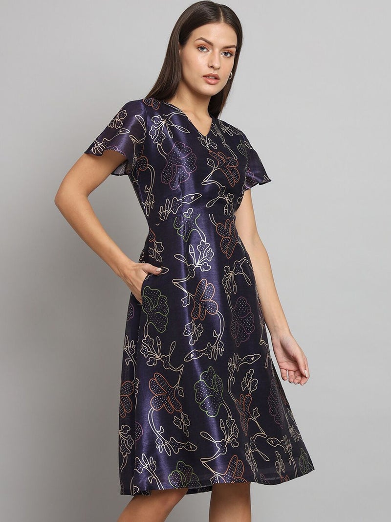 Powersutra Printed Silk A-Line Dress for Women - Image 3