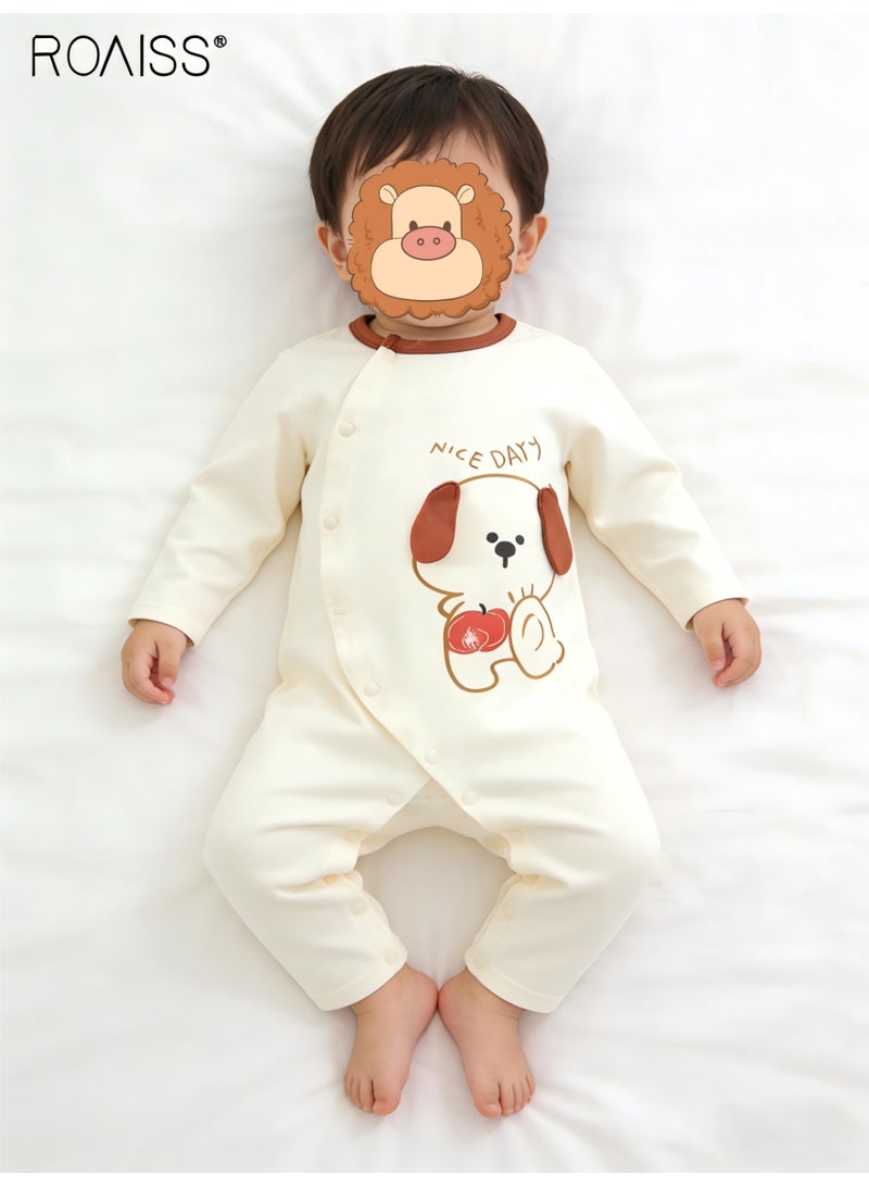 رويس أفرول قطعة واحدة للأطفال، بذلات مريحة للبشرة للأطفال، بيجامات للأطفال من الجنسين بأزرار وأشكال رائعة، بيجامات بأكمام طويلة للأطفال الرضع، ملابس نوم قابلة للتنفس للأطفال حديثي الولادة، مناسبة للارتداء اليومي - Image 1