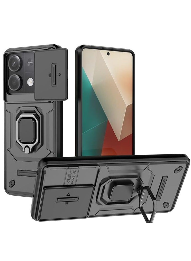For Xiaomi Redmi Note 13 Pro 5G Case , Full Body Rugged Armor Shockproof Back Cover, Camera Lens Protection Slide Cover Phone Case, Metal Ring Stand Mobile Phone Casing - Image 1