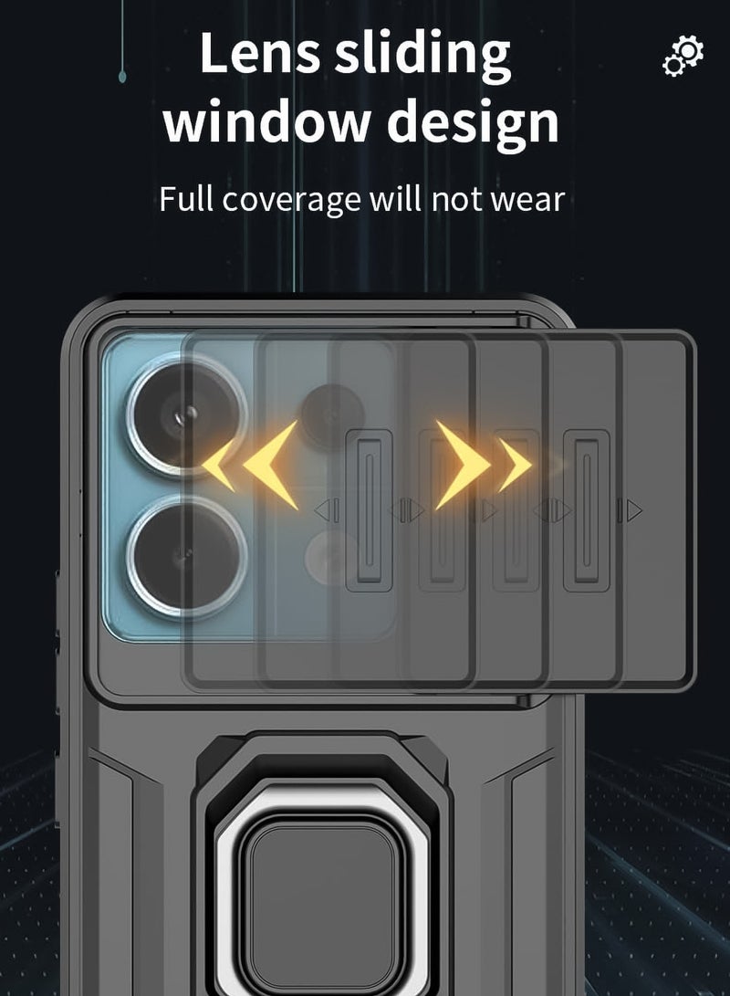 For Xiaomi Redmi Note 13 Pro 5G Case , Full Body Rugged Armor Shockproof Back Cover, Camera Lens Protection Slide Cover Phone Case, Metal Ring Stand Mobile Phone Casing - Image 3