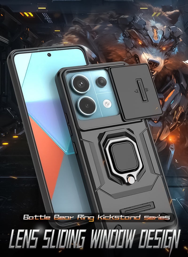 For Xiaomi Redmi Note 13 Pro 5G Case , Full Body Rugged Armor Shockproof Back Cover, Camera Lens Protection Slide Cover Phone Case, Metal Ring Stand Mobile Phone Casing - Image 2