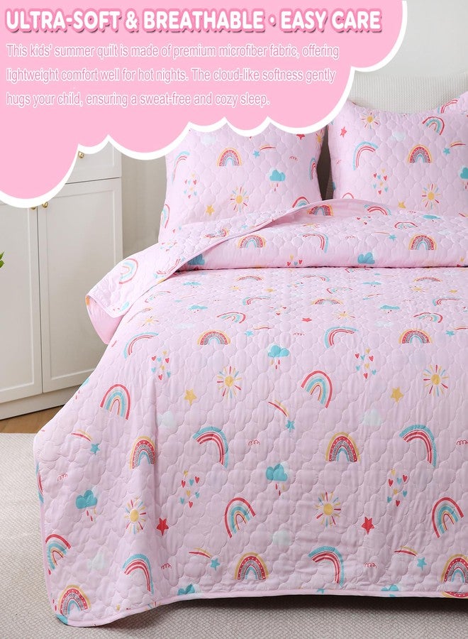 CIMVI Pink Girls Rainbow Quilt Set Full Size Kids Bedding Sets Lightweight Summer Bedspread Soft Microfiber Breathable Bed Comforter All-Season - Image 3
