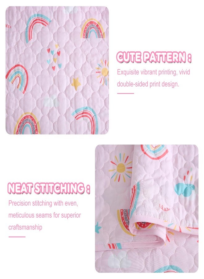 CIMVI Pink Girls Rainbow Quilt Set Full Size Kids Bedding Sets Lightweight Summer Bedspread Soft Microfiber Breathable Bed Comforter All-Season - Image 5
