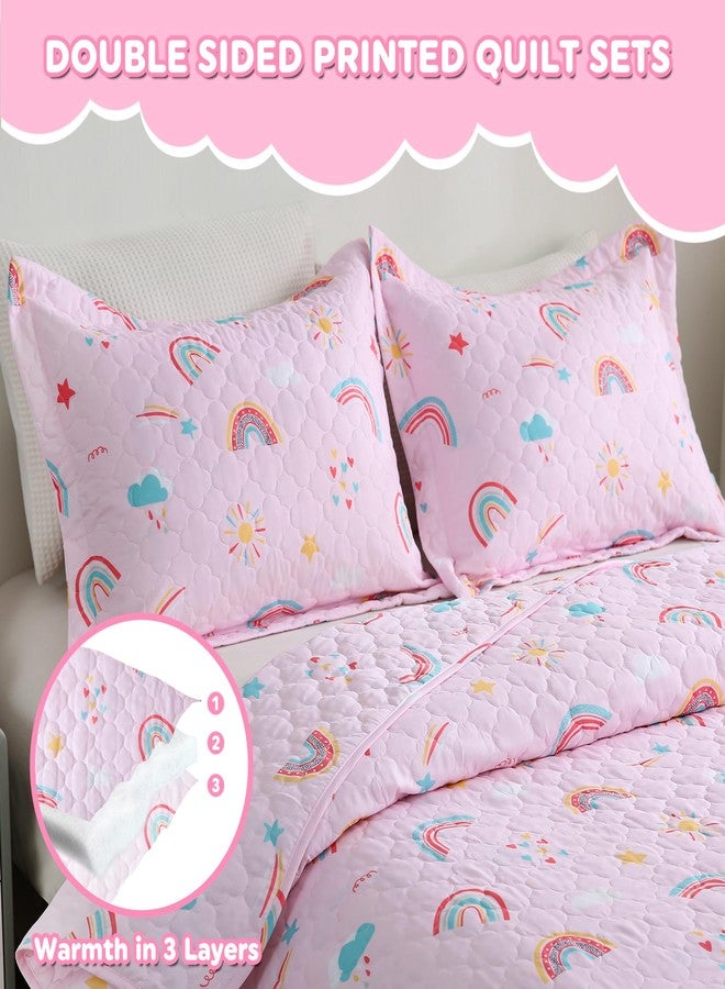 CIMVI Pink Girls Rainbow Quilt Set Full Size Kids Bedding Sets Lightweight Summer Bedspread Soft Microfiber Breathable Bed Comforter All-Season - Image 4