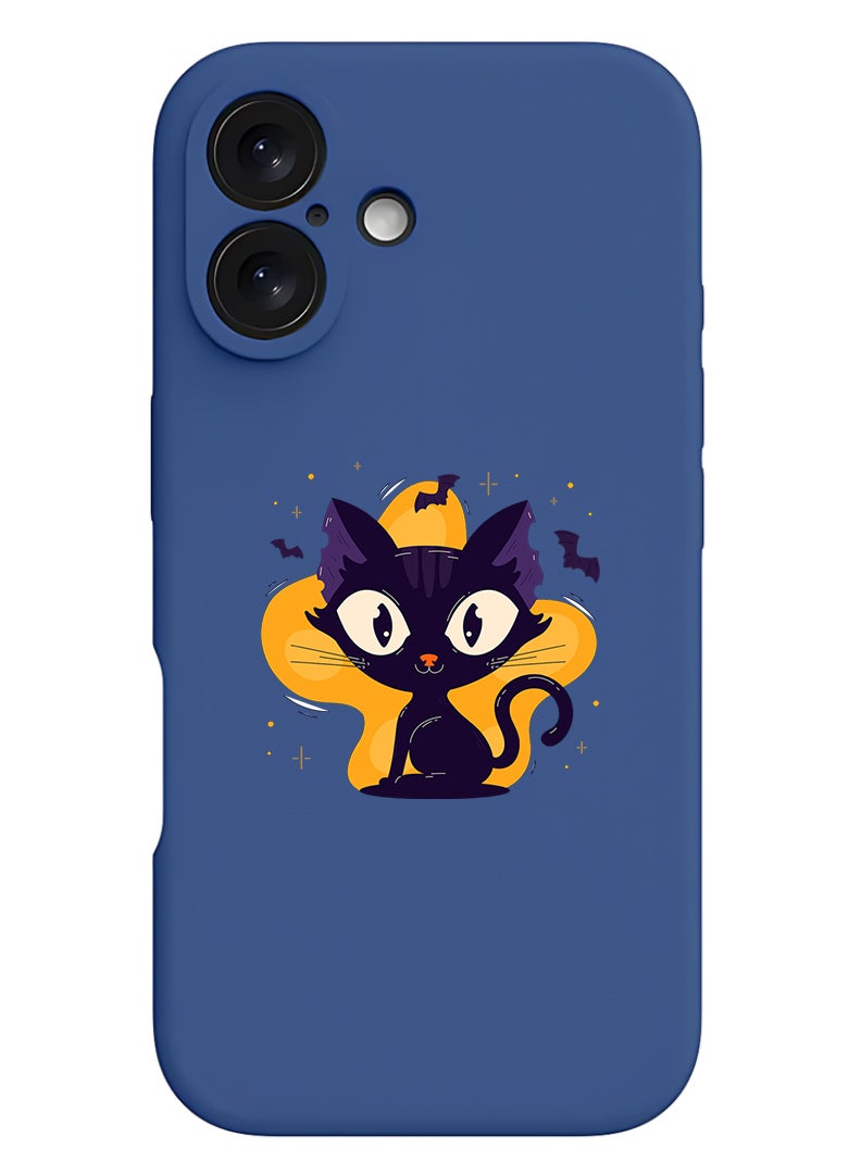 Theodor Protective Slim Fit Case Liquid Silicone Cover with Full Body Protection Anti-Scratch Shockproof Case For Apple iPhone 17 (Blue) Black Cat Halloween - Image 1