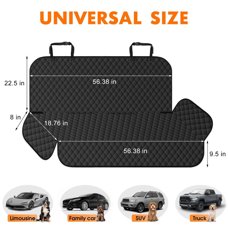 NECKORY Backseat Cover for Dogs, Waterproof and Non-Slip Pet Bench Seat Covers, Car Seat Protector for Back Seat, Universal Size Rear Car Seat Cover Fits Cars, Trucks and SUVs, L-Black - Image 2
