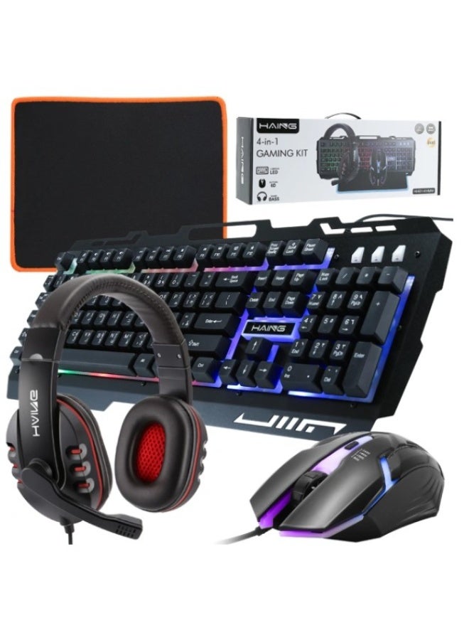 Haing مجموعة لوحة مفاتيح وفأرة ألعاب USB وسماعة وسادة فأرة 4 في 1 - Image 3
