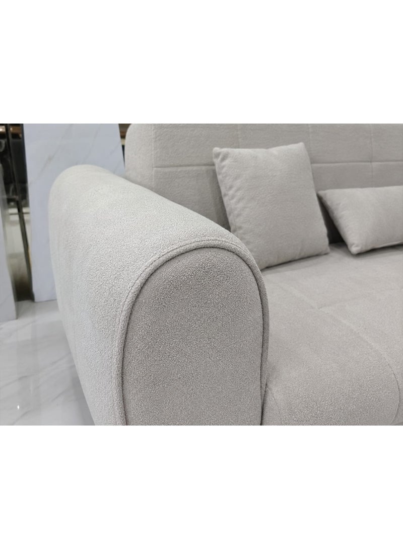 Abdulla Furniture 3-Seater Sofa Couch for Living Room | Modern Tufted Fabric with Gold Legs | 3 Accent Pillows Included | Light Grey color - Image 3