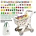 Jovow 102pcs Kids Shopping Cart Trolley Play Set with Pretend Food and AccessoriesPerfect for Ages 3 Pretend Play and RolePlaying GamesKhaki - Image 2