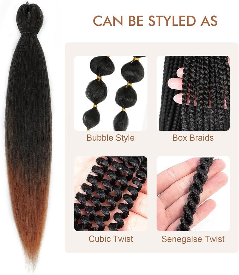 Difunee Pre-stretched Braiding Hair - 24 Inch 8 Packs Ombre Brown Long Braiding Hair For Twist or Box Braids, Yaki Texture Hot Water Setting Synthetic Braiding Hair Extensions (24 Inch, T30-8P) - Image 4
