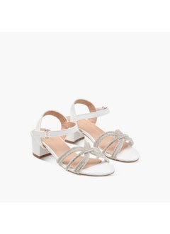 Flora Bella By Shoexpress Girls Embellished Block Heel Sandals with Hook and Loop Closure  - Image 1