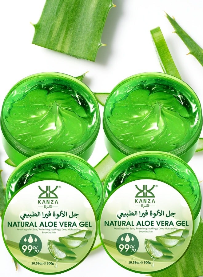 Kanza 4 عبوات (4*300 جرام) جل الصبار الطبيعي للوجه والجسم جل مرطب ومنعش للتحكم في الزيت وتنظيف عميق وتفتيح لون البشرة وتقليص المسام مع مستخلصات طبيعية مدمجة في كريم الجل للوجه - Image 1