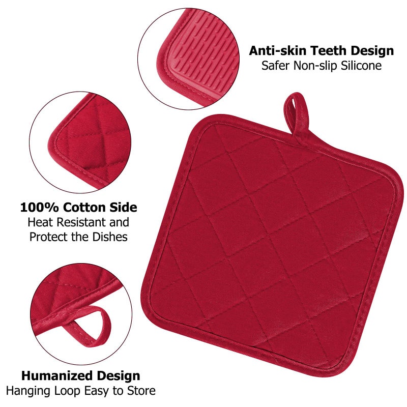 Goldmeet Oven Mitts and Pot Holders Set  Pack of 4  Heat Resistant Silicone Kitchen Mini Oven Mittens for 500 Degrees  Mini Oven Gloves and Hot Pads for Baking Grilling Barbecue Microwave Machine Washable - Image 3