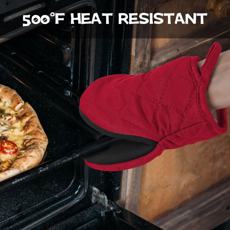 Goldmeet Oven Mitts and Pot Holders Set  Pack of 4  Heat Resistant Silicone Kitchen Mini Oven Mittens for 500 Degrees  Mini Oven Gloves and Hot Pads for Baking Grilling Barbecue Microwave Machine Washable - Image 4