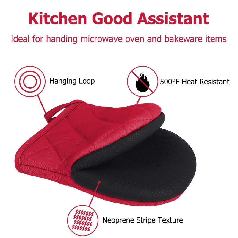 Goldmeet Oven Mitts and Pot Holders Set  Pack of 4  Heat Resistant Silicone Kitchen Mini Oven Mittens for 500 Degrees  Mini Oven Gloves and Hot Pads for Baking Grilling Barbecue Microwave Machine Washable - Image 2