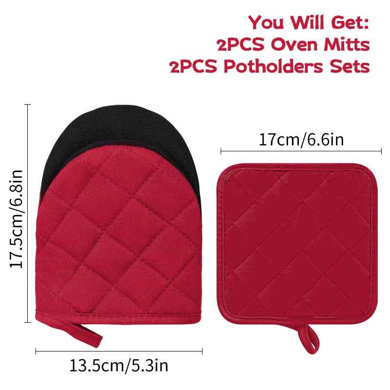 Goldmeet Oven Mitts and Pot Holders Set  Pack of 4  Heat Resistant Silicone Kitchen Mini Oven Mittens for 500 Degrees  Mini Oven Gloves and Hot Pads for Baking Grilling Barbecue Microwave Machine Washable - Image 1