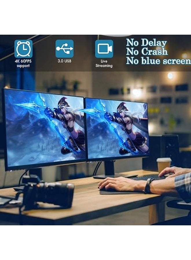 بطاقة التقاط فيديو وصوت USB 3.0 HDMI إلى USB-C بدقة 4K مع تسجيل 1080 بكسل بسرعة 60 إطار في الثانية لبث الألعاب وتسجيل الفيديو، متوافقة مع أجهزة متعددة - Image 3