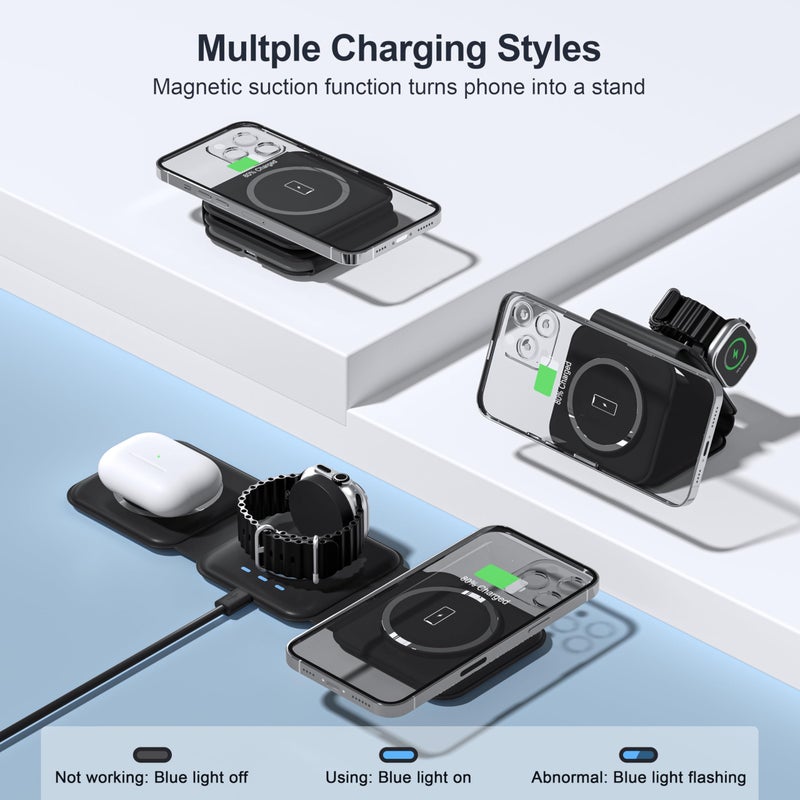 UCOMX 3 in 1 Charging Station for Multple Devices,Foldable 3 in 1 Wireless Charger for Travel,Nano Wireless Charging Station for iPhone16 15 14 13 12 Pro Max/Watch 10 9 8 7 6 5 4 3 Ultra/AirPod Pro - Image 3
