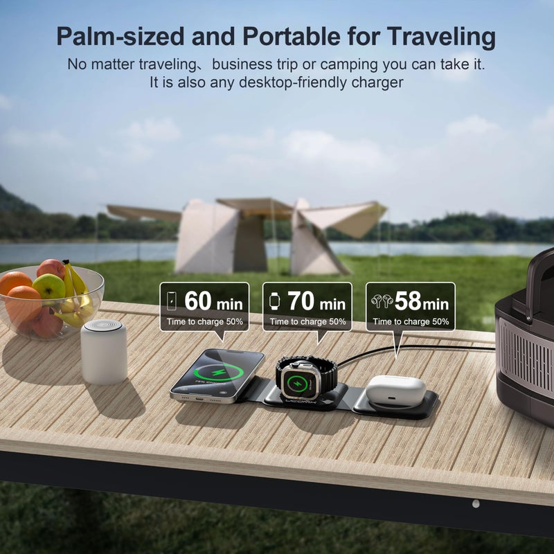 UCOMX 3 in 1 Charging Station for Multple Devices,Foldable 3 in 1 Wireless Charger for Travel,Nano Wireless Charging Station for iPhone16 15 14 13 12 Pro Max/Watch 10 9 8 7 6 5 4 3 Ultra/AirPod Pro - Image 2