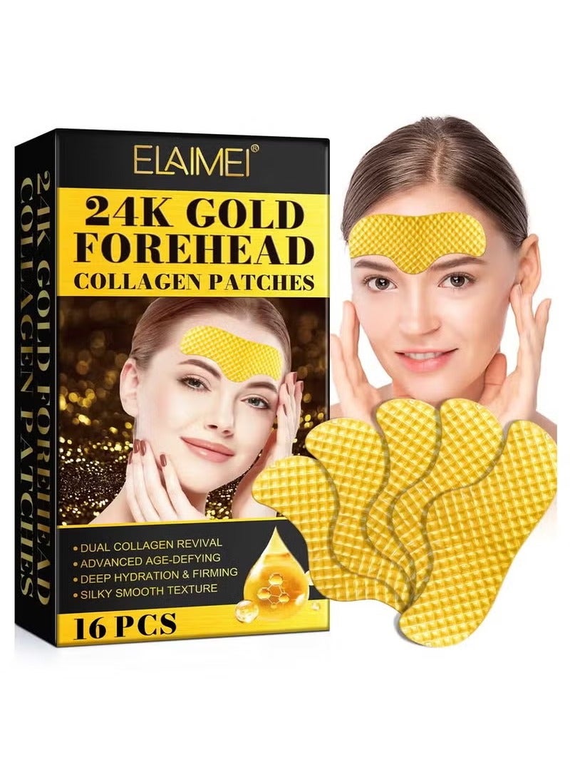 Elaimei Forehead Wrinkle Patches,24K Gold Forehead Collagen Patches,Collagen Forehead Wrinkle Patches,Anti Wrinkle Patches,Collagen Threads for Wrinkles,Use for Moisturizing Forehead & Between Eyes(16