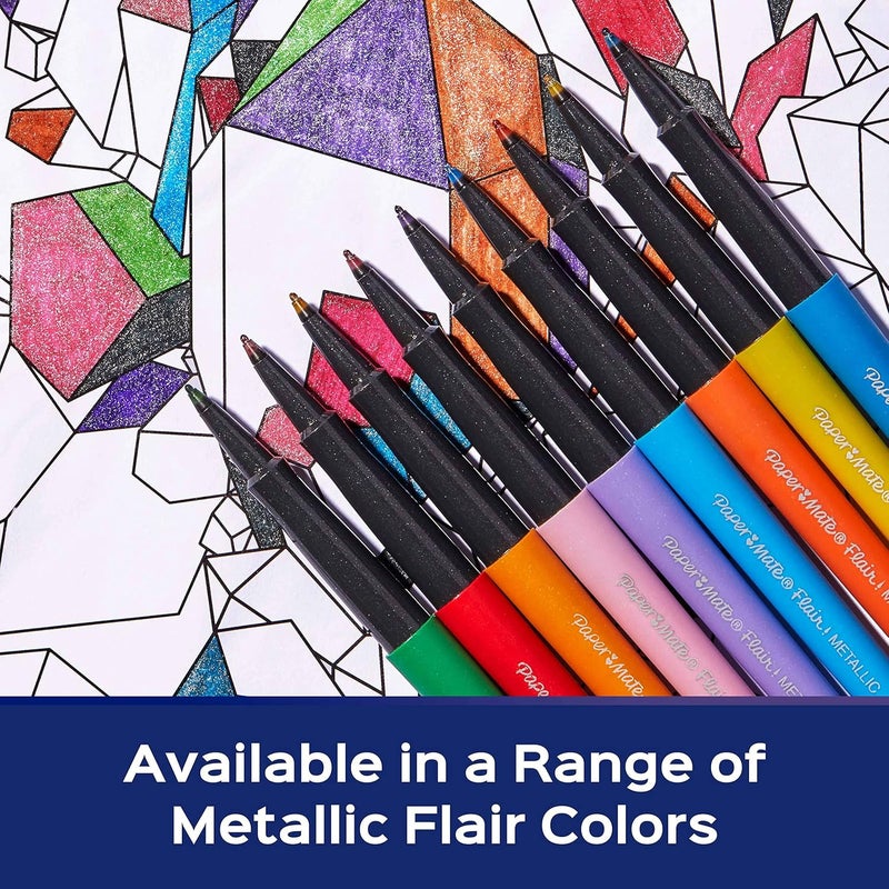 Papermate Flair Metallic Felt Tip Pens, City Lights Collection, Glittery Assorted Colors, Premium Ink, 16 Count - Perfect for Writing, Doodling, Bullet Journaling, Glitter, Sparkle, Writing Fun - Image 3